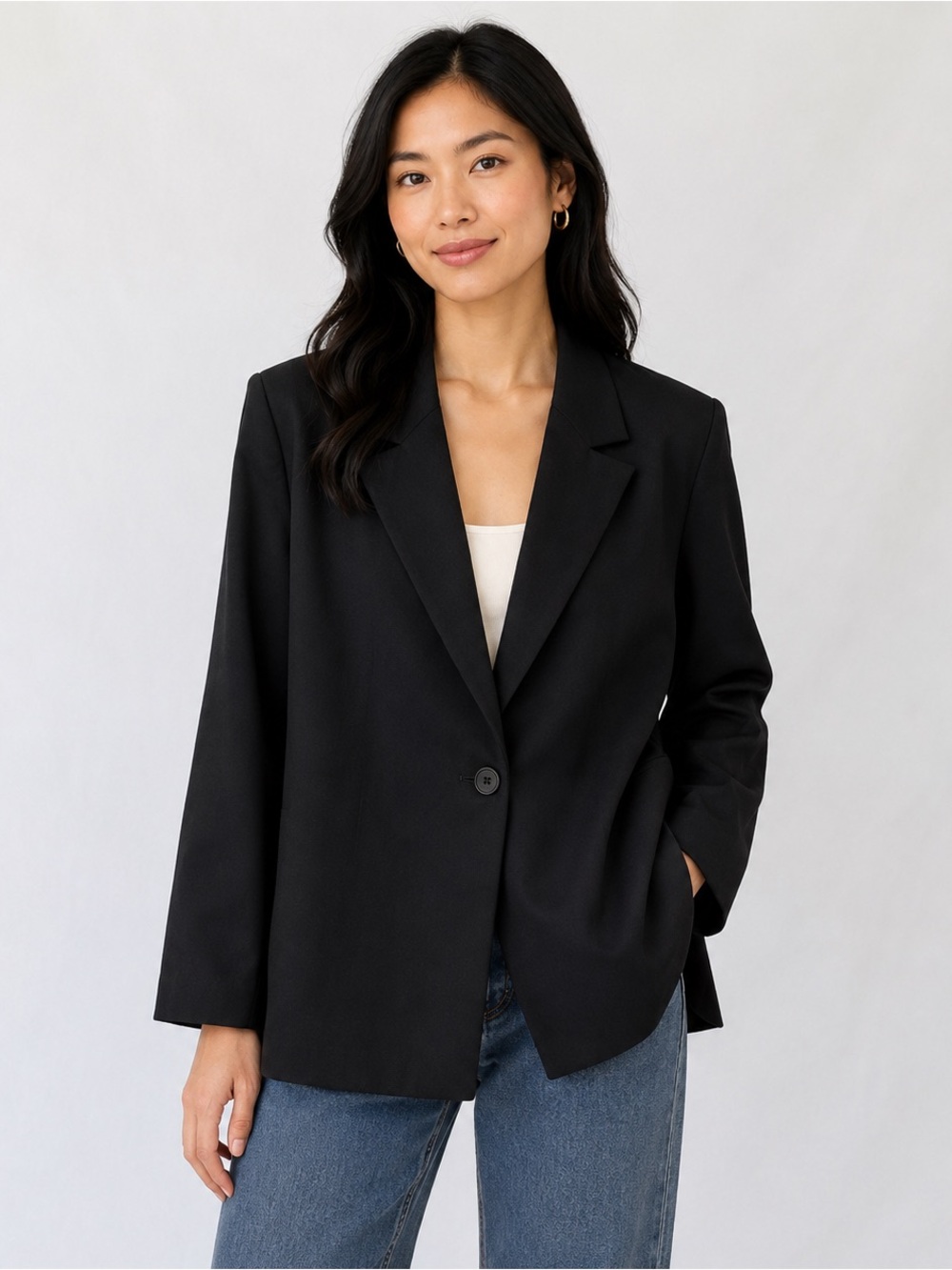PrettyLittleThing Black Tailored Blazer Single Button Classic Fit Size 4